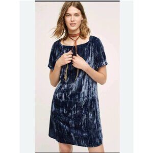 Anthropologie Crinkled Velvet Dress by Floreat Medium Blue Shift  boho